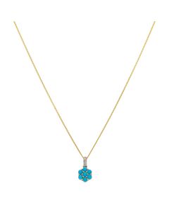 New 9ct Yellow Gold Turquoise & Diamond Pendant & 18" Necklace