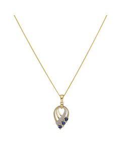 New 9ct Yellow Gold Sapphire & Diamond Swirl Pendant & 18" Chain