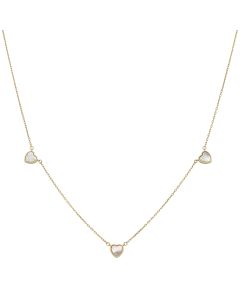 New 9ct Yellow Gold 3 Mother Of Pearl Heart 16-17" Necklace