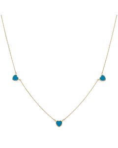 New 9ct Yellow Gold 3 Turquoise Heart16-17" Necklace