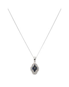 New 9ct White Gold Sapphire & Diamond Pendant & 18" Necklace