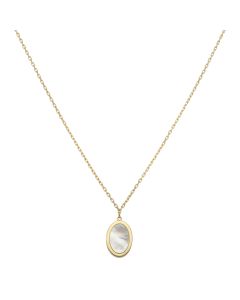 New 9ct Yellow Gold Mother Of Pearl Oval Pendant & Necklace