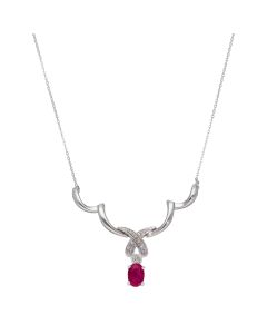 New 9ct White Gold Ruby & Diamond 18" Necklace