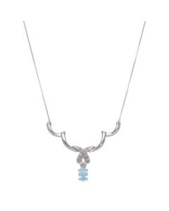 New 9ct White Gold Blue Topaz & Diamond 16" Necklace