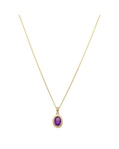 New 9ct Yellow Gold Oval Amethyst Pendant & 18" Necklace