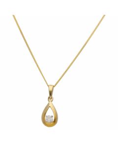 New 9ct Yellow Gold Diamond Solitaire Pendant & 18" Necklace