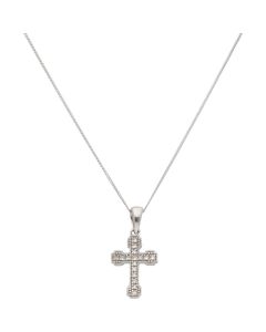 New 9ct White Gold Diamond Cross Pendant & Chain Necklace