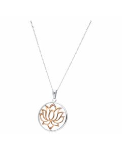 New 9ct White & Rose Gold Diamond Lotus Flower 18 Inch Necklace