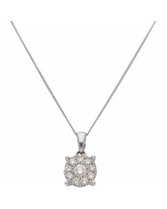 New 9ct White Gold 0.50ct Diamond Pendant & 18" Chain Necklace