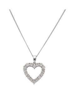 New 9ct White Gold Diamond Open Heart Pendant & 18" Chain