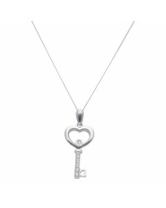 New 9ct White Gold Floating Diamond Heart Key Pendant & Necklace