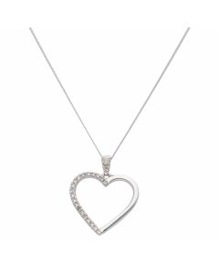 New 9ct White Gold 0.13ct Diamond Heart Pendant & 18" Necklace