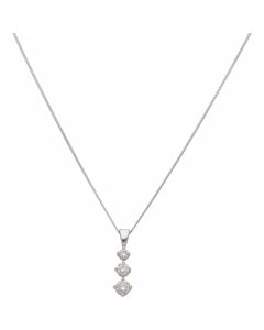 New 9ct White Gold 0.15ct Diamond Trilogy Pendant & 18" Necklace