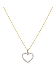 New 9ct Yellow Gold 0.15ct Diamond Heart & 18" Chain Necklace