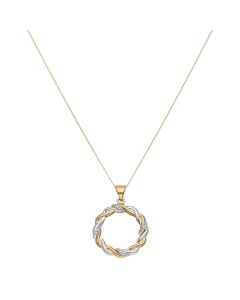 New 9ct 2 Colour Gold Diamond Woven Pendant & 18" Necklace