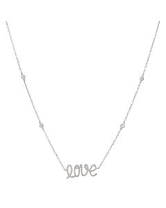 New 18ct White Gold Diamond Set LOVE 17" Necklace