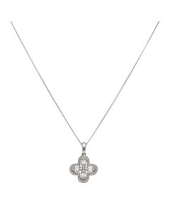 New 18ct White Gold 0.20ct Diamond Flower & 18" Necklace
