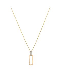New 9ct Yellow Gold Diamond Paperlink Drop & 18" Necklace