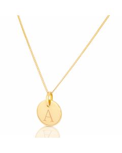 New 9ct Yellow Gold Initial A Disc Pendant & Chain Necklace
