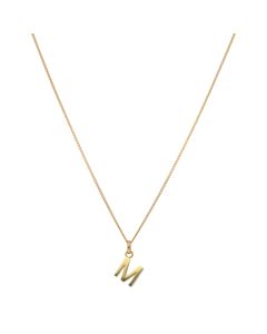 New 9ct Yellow Gold Initial M Pendant & 18" Chain Necklace