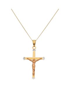 New 9ct Yellow White & Rose Gold 18 Inch Crucifix Necklace