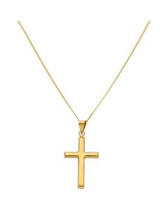 New 9ct Gold Polished Cross Pendant and 18 Inch Chain Necklace