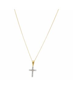 New 9ct Yellow Gold Cubic Zirconia Cross & Chain Necklace