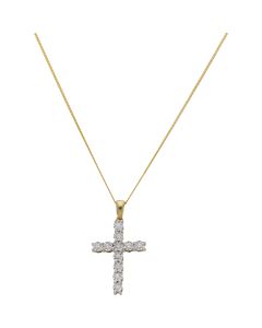 New 9ct Yellow Gold Illusion Set Diamond Cross & 18" Necklace