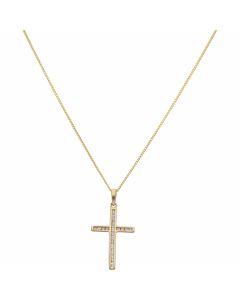 New 9ct Yellow Gold Diamond Cross Pendant & 18" Chain Necklace