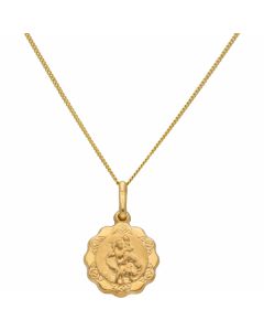 New 9ct Yellow Gold St Christopher Pendant & 18" Chain Necklace