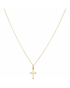 New 9ct Yellow Gold Small Cross & 18" Curb Chain Necklace
