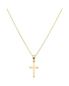 New 9ct Yellow Gold Solid Cross Pendant & 18" Chain Necklace