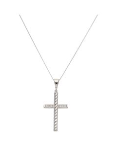 New 9ct White Gold Gem Set Twist Cross & 18" Necklace