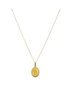 New 9ct Yellow Gold Oval St Christopher Pendant & 18" Necklace