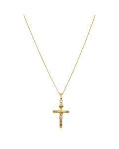 New 9ct Yellow Gold Hollow Crucifix Pendant & 18" Necklace