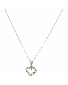 New 9ct Yellow Gold Cubic Zirconia Infinity Heart & 18" Necklace