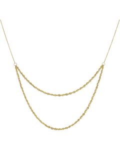 New 9ct Yellow Gold 16 - 17" 2 Row Rope & Link Chain Necklace