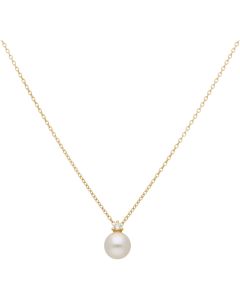 New 9ct Yellow Gold Cubic Zirconia & Faux Pearl Necklace