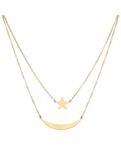 New 9ct Yellow Gold 2 Layer Star & Moon Necklace