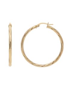 New 9ct Yellow Gold 35mm Polished Twisted Hoop Earrings