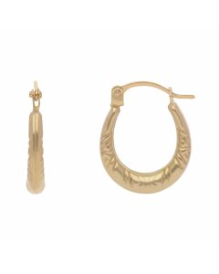 New 9ct Yellow Gold Small Patterned Creole Hoop Earrings