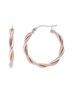 New 9ct White & Rose Gold Twist Design Creole Earrings