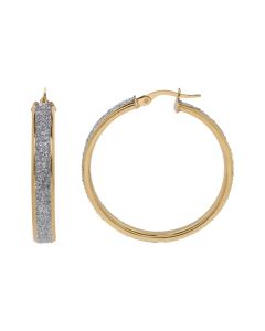 New 9ct Yellow & White Gold 30mm Moondust Creole Earrings