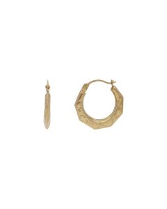 New 9ct Yellow Gold Patterned Round Creole Earrings