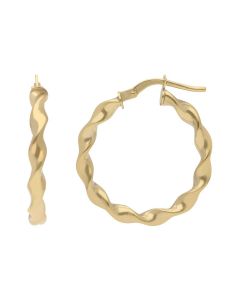 New 9ct Yellow Gold 24mm Twisted Hoop Earrings