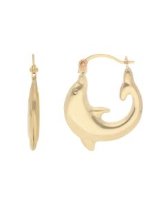 New 9ct Yellow Gold Dolphin Creole Hoop Earrings