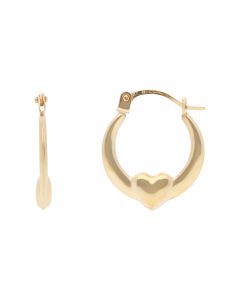 New 9ct Yellow Gold Heart Creole Hoop Earrings