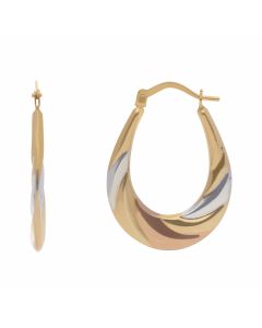 New 9ct 3 Colour Gold Twisted Oval Creole Hoop Earrings