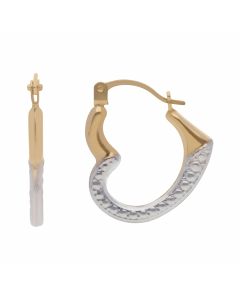 New 9ct Yellow & White Gold Heart Shaped Creole Hoop Earrings