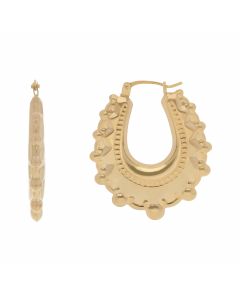 New 9ct Yellow Gold Oval Traditional Creole Hoop Earrings